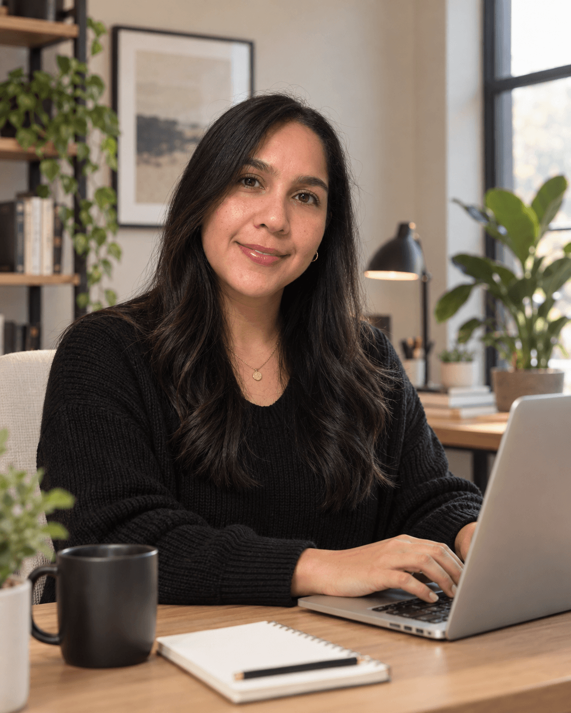 Angélica trabajando en su escritorio